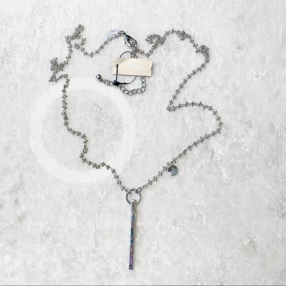 Chico’s Jensen Silver Tone Bar Pendant Necklace NWT Modern Minimalist - Picture 1 of 3